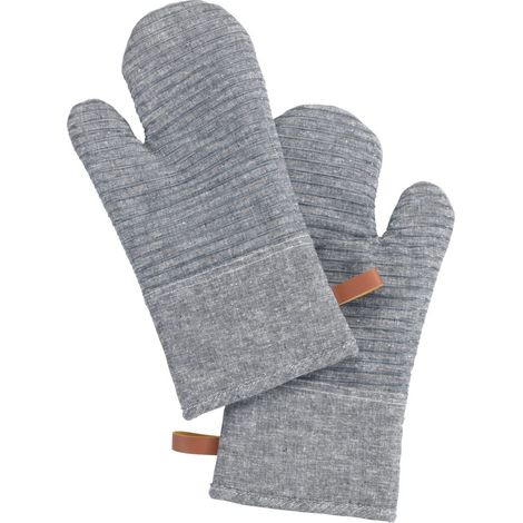 Gants de Cuisine Anti Chaleur Ada Manique de Cuisine avec dragonne Gants Anti-Chaleur avec Silicone pour faciliter la Manipulation Lot de 2 Gants Coton 17x33x3 cm Gris structuré (1/5)