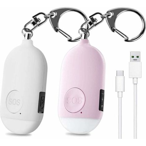 Alarma de emergencia personal independiente de 130 dB, recargable, con linterna LED y alarma antiataque, Guazhuni (2 unidades, rosa y blanco).