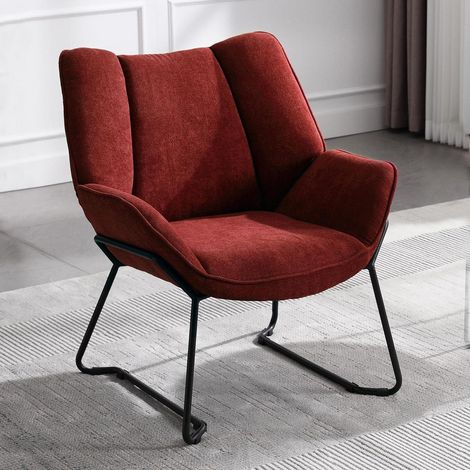 Loungesessel Rot Chenille mit Metallbeinen, modern, gepolstert, Lesesessel (1/5)