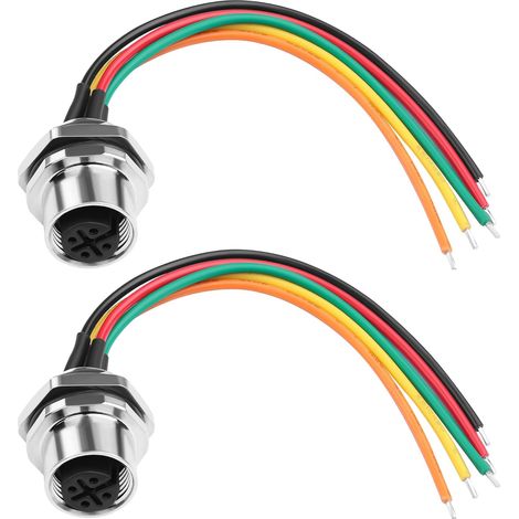 Câble de connecteur femelle M12 5 broches, câble de capteur en cuivre étamé 22AWG pour carte PCB, étanche IP67, code A, fiche aviation à fil nu, 12 cm / 4,72 pouces, 2 pièces (1/5)