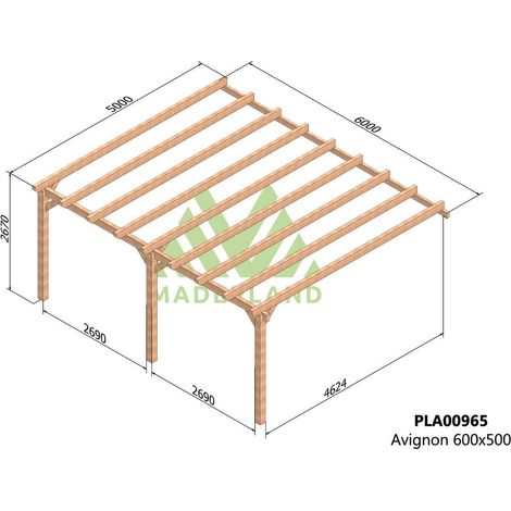 MADERLAND Pergola en bois adossée - modèle AVIGNON - 600 x 500 cm (1/3)