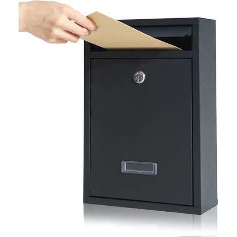 Cassette postali da parete in acciaio impermeabili con 2 chiavi, bloccabili, resistenti alle intemperie, grandi cassette postali smarrite per esterni o porte, dimensioni 9 x 21,5 x 32 cm (1/5)