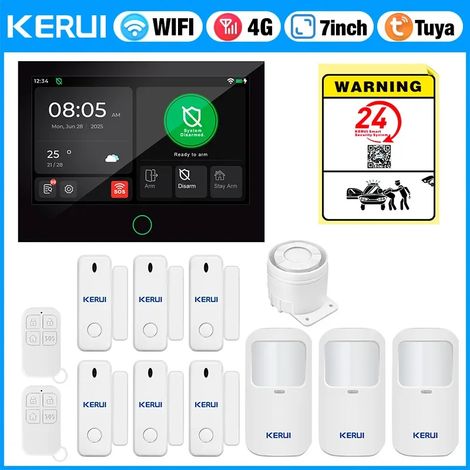 (Pack 7) Système d'alarme de sécurité pour maison intelligente WiFi 4G, kit d'alarme GSM sans fil, adapté à un usage résidentiel. (1/5)