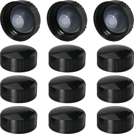 Paquete de 12 tapones de rosca de resina fenólica - 28 mm - Negros - Para productos químicos comunes, alimentos y cosméticos. (1/4)