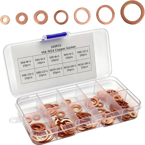 100 Pièces Joint Cuivre Vidange, Rondelles en Cuivre Assortiment Kit (1/5)