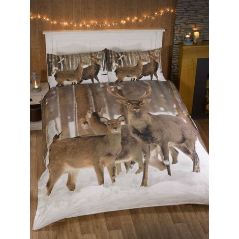 Parure de lit avec Housse de Couette et 2 taies d'oreiller Motif cerf Multicolore King Size