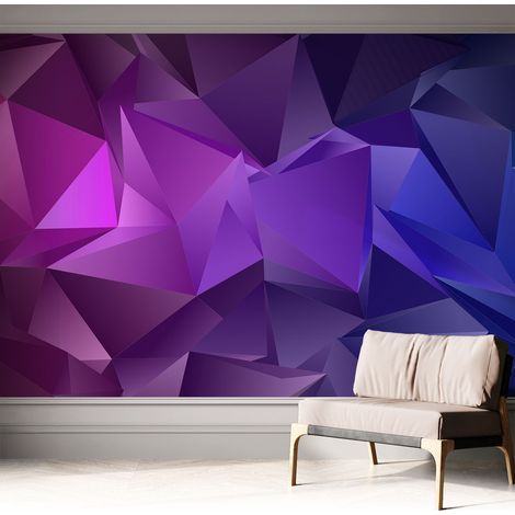Papier peint adhésif avec colle pour décoration moderne de salon chambre à coucher cuisine et bureau Facile Triangles violets 312x219 cm (1/5)