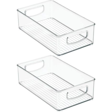 Kleine, transparente Aufbewahrungsboxen aus Kunststoff mit Griffen, ideal für Aktenschränke, Regale, Büroschubladen usw. 2er-Pack – Transparent