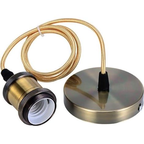 Système de suspension pour lampe avec câble textile de 100 cm et douille E27, suspension vintage réglable couleur bronze (1/5)