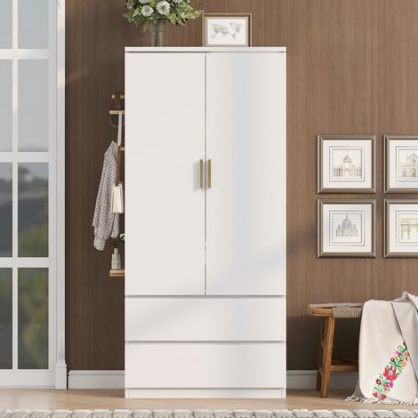Kleiderschrank 70 x 50 x 170 cm mit 2 Schubladen und Lochplatte, Weiß (1/5)