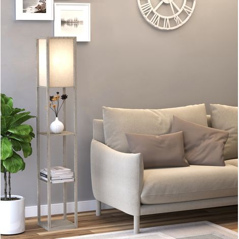 Lampada da terra con 3 ripiani 26x26x160 cm, luce calda, E27, MDF, bianco (1/5)