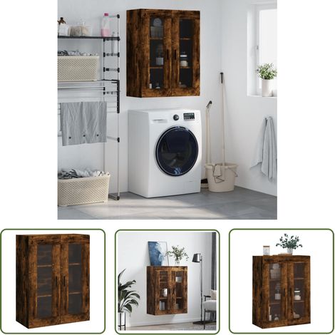The Living Store Armoire murale chêne fumé 69,5x34x90 cm - Armoire Murale - Meuble Rangement - Armoire Suspendu - Buffet - Étagère Murale (1/5)