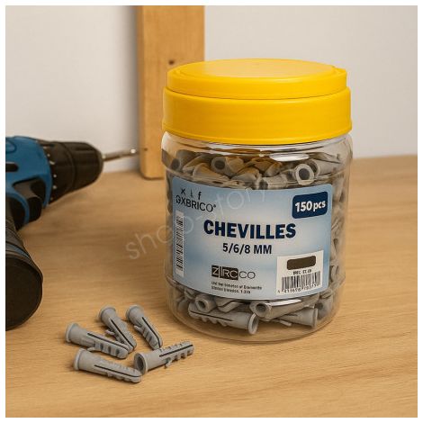 Lot de 150 Chevilles 5/6/8 mm avec Boîte de Rangement – Fixation Béton, Brique & Placo (1/5)