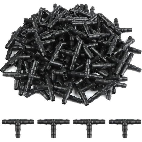 100 Pcs Tee Raccord de Tuyau 4/7mm, T Raccord Connecteur PVC d'arrosage Buse d'atomisation Goutte à Goutte Micro Spray Irrigation Joint pour Tuyau Systèmes Automatique Outil (1/5)