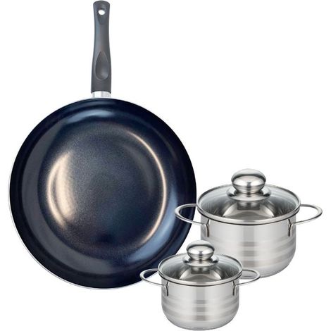 Ensemble de 1 Poêle de cuisson 28 cm et 2 faitouts 12 et 14 cm Elo Prima Brillant (1/5)