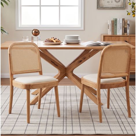 2er-Set Esszimmerstühle 52 x 45 x 84 cm aus Holz und Rattan – MEUBLIV (1/5)
