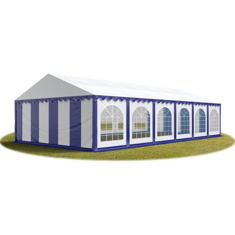 Tente Barnum de Réception 6x12 m PREMIUM Bâches amovibles PVC 750 N bleu-blanc + Cadre de Sol Jardin