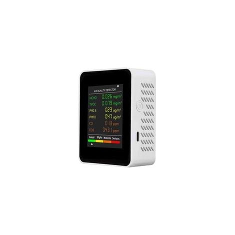 Détecteur de qualité de l'air 6 en 1 – PM2,5, PM10, HCHO, TVOC, CO, CO2 – Écran LCD rétroéclairé – Portable pour maison et bureau (1/5)