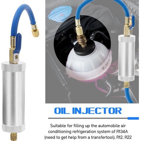 Outil de teinture pour injection d'huile de climatisation R12 R134A R22, tube de remplissage de liquide de refroidissement pur de 2 onces 1/4" (1/4)