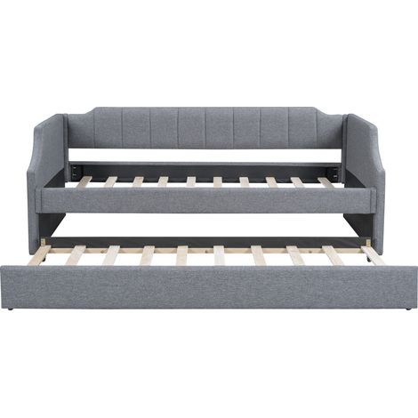Cama de día capitoné 90 x 200 cm con cama nido 90 x 190 cm en tejido gris HOMVRA (1/5)