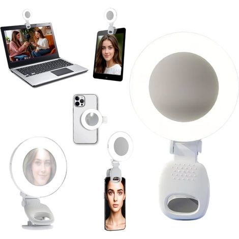 2 pièces Mini Lumière Selfie avec Miroir pour Téléphone – 3 Modes d'Éclairage, Lampe Anneau LED Portable à Pince, Miroir de Maquillage Rechargeable Compact (1/5)