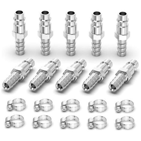 10 Pièces - Raccord Rapide - Coupleur Pneumatique - Connexion Industrielle Mâle - Pour Compresseur Et Outils - Nickelé - 6mm (1/5)