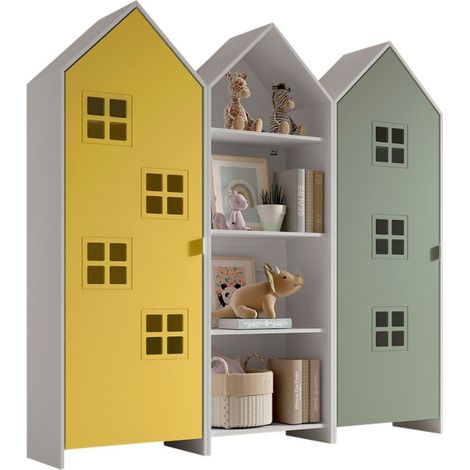 Pack - Étagère & 2 Armoires "Casami Bruges" 171cm Jaune, Blanc & Vert (1/2)