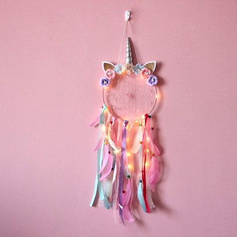 Rosen-Einhorn-Traumfänger mit Licht für Mädchen, Traumfänger