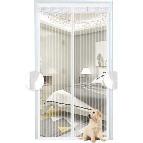 Moustiquaire Magnétique Blanche,Rideau en Maille, Porte Avec Totalement, se Ferme Seule Pour Balcon, Installation Facile, 140x240 CM (1/5)