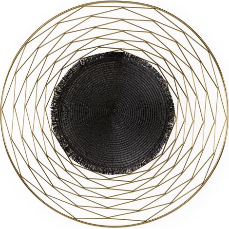 Sculpture murale ronde métal et corde - doré et noir (1/2)