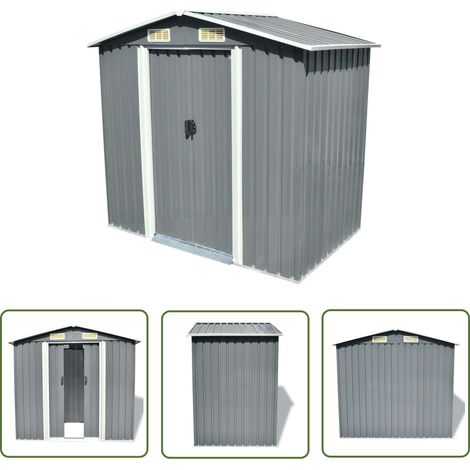 Abri de jardin métal gris 204 x 132 x 186 cm – Acier galvanisé durable – 4 orifices d'air pour ventilation – Double porte coulissante – Inlife (1/6)