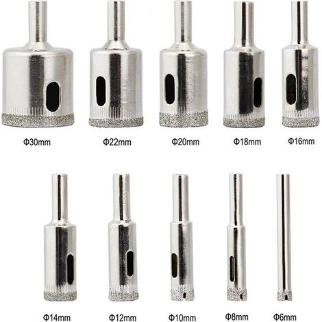 Lot de 3 couronnes diamantées 10 pièces 6‑32 mm – Foret à verre pour carrelage, marbre et brique – Parfait pour pose sanitaire et plomberie