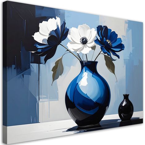Quadro su tela, Fiori bianchi in un vaso blu - 45x30 (1/2)