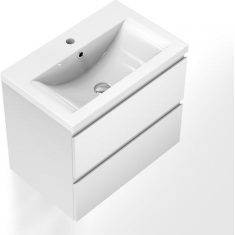 Meuble de salle de bain avec vasque, 50 cm 2 tiroirs à fermeture amortie blanc, meuble suspendu (1/2)