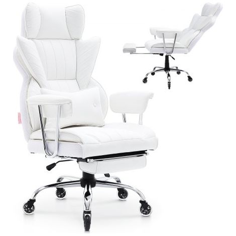 Chaise de Bureau, Fauteuil Ergonomique Cuir PUCharge 159 kg Dossier Inclinable pour Gamer Bureau Maison (1/3)