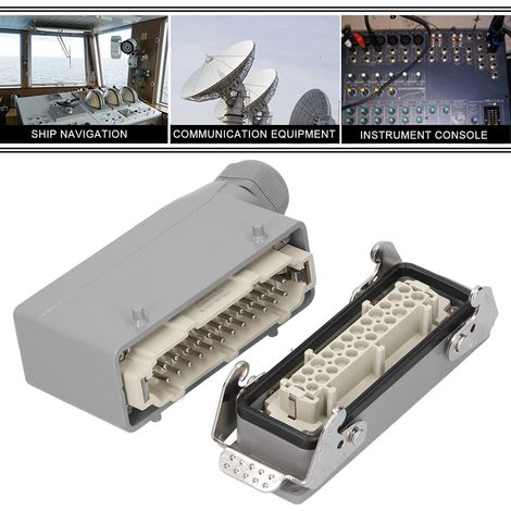 Connecteur robuste à 24 broches, à double bouton et à sortie latérale, pour prises et fiches aéronautiques industrielles étanches. (1/5)
