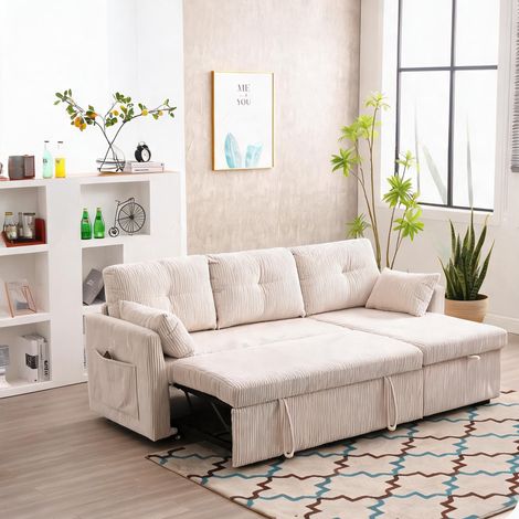 Sofa modulaire en velours côtelé beige avec rangement intégré (1/5)