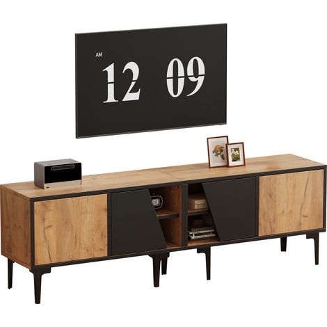 Meuble TV 160 x 36,5 x 45 cm pour salon, avec 4 compartiments, meuble bas avec 7 pieds de soutien, meuble de salon au design moderne et minimaliste, convient aux téléviseurs de 65 pouces, couleur bois (1/5)
