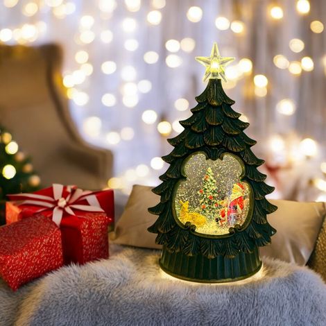 Albero di Natale verde antico con glitter scintillanti con musiche natalizie a led bianco caldo, h 26 cm (1/5)