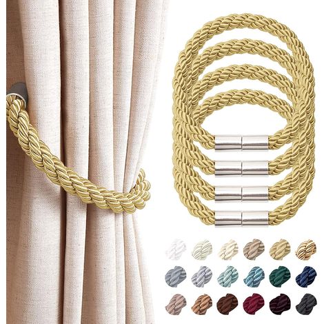 4er-Set magnetische Gardinenhalter – Modernes und schlichtes Design – Praktische, dekorative Flechtkordel für dünne und dicke Gardinen – Für Fenster in Wohn- und Büroräumen (Gold)