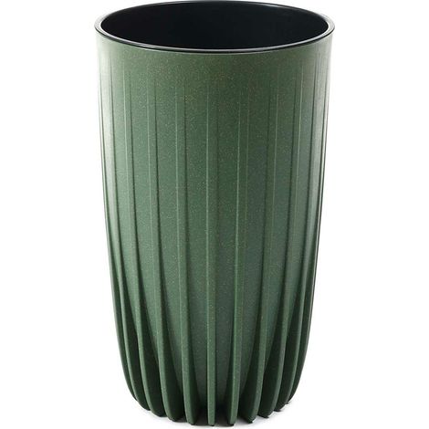 Maceta alta de madera ecol贸gica sin pulir, color verde. (1/5)