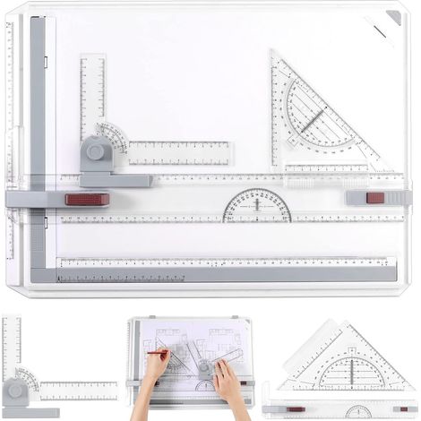 Zeichenbrett A3, metrisches Zeichenbrett 51 x 37 cm, Architekten-Zeichenbrett A3 mit Parallelverschub, verstellbarer Winkel