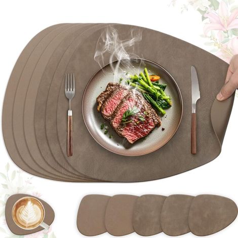 Set de Table Lavable et Antidérapant en Cuir PU Double Face – Lot de 6 Pièces Ovales 41 x 33 cm pour Cuisine et Décoration (1/5)