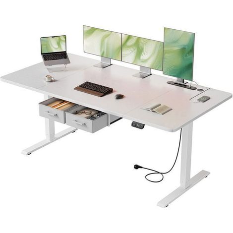 Bureau électrique debout et assis - EcoFurnix - 160x80 cm - Hauteur réglable 72–117 cm - Prises et USB intégrés