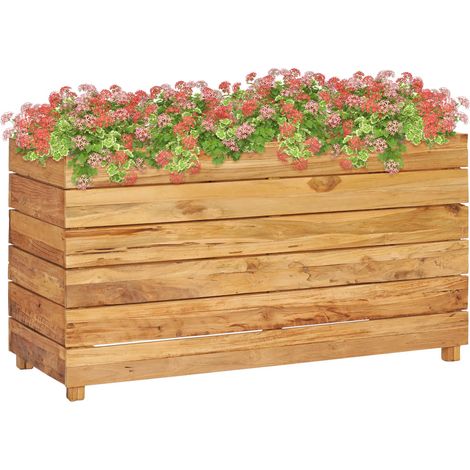 Lit surélevé 100x40x55 cm Bois de teck recyclé et acier (1/5)