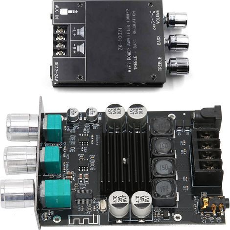 Bluetooth 5.0 Audio Amplifier Module, 2x100W, Dual Channel for Subwoofer, ZK-1002T Amplifier Board, 12-24V Power Supply (1/5)