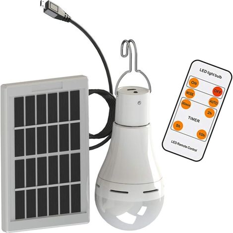 Ampoule LED Solaire - Portable USB Rechargeable Lanterne Lumière Projecteur Intérieur Bureau Cuisine Lecture avec Panneau Solaire pour Extérieur Randonnée Camping Tente Pêche Éclairage 1pc (1/4)