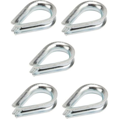 Packung mit 5 verzinkten Stahlkauschen (6 mm) – zur Befestigung von Stahlseilen – 25 mm Innenlänge – 18 mm Innenbreite (1/5)