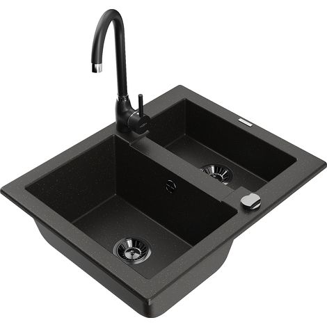 Mexen Carlos lavello in granito 1,5 vasca con miscelatore da cucina Telma, nero/oro metallizzato - 6518-75-670200-70-B (1/5)