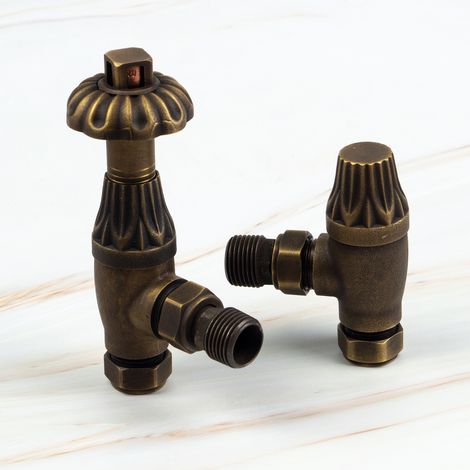 Antique Brass Traditional Westminster TRV Radiator Valve & Lockshield